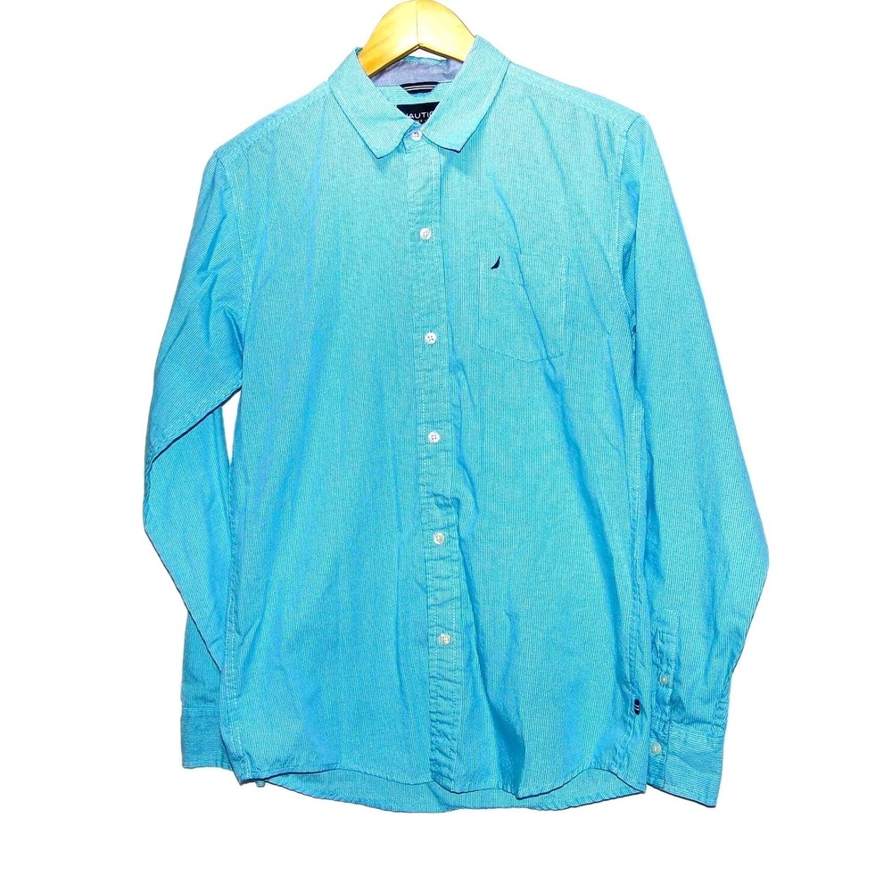 Nautica Blue/White Checked Contrasting Cuff Button Up Boys SZ XL 18/20